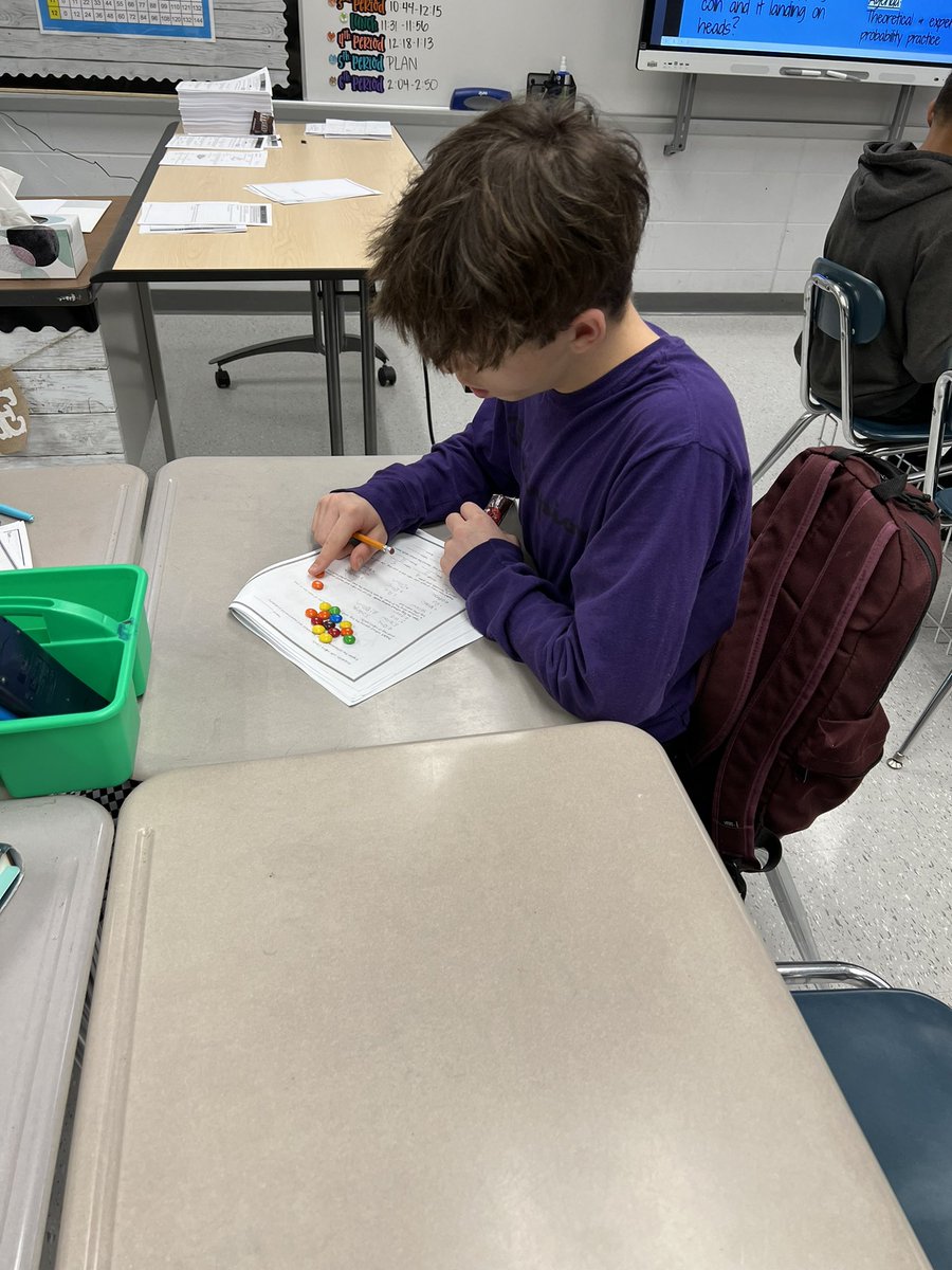 Students completing a theoretical and experimental probability lab in Mrs. Lund’s math class using M&amp;M’s and skittles! They loved the extra treat afterwards!! <a href="/SummitViewAcad/">SVA Principal</a>