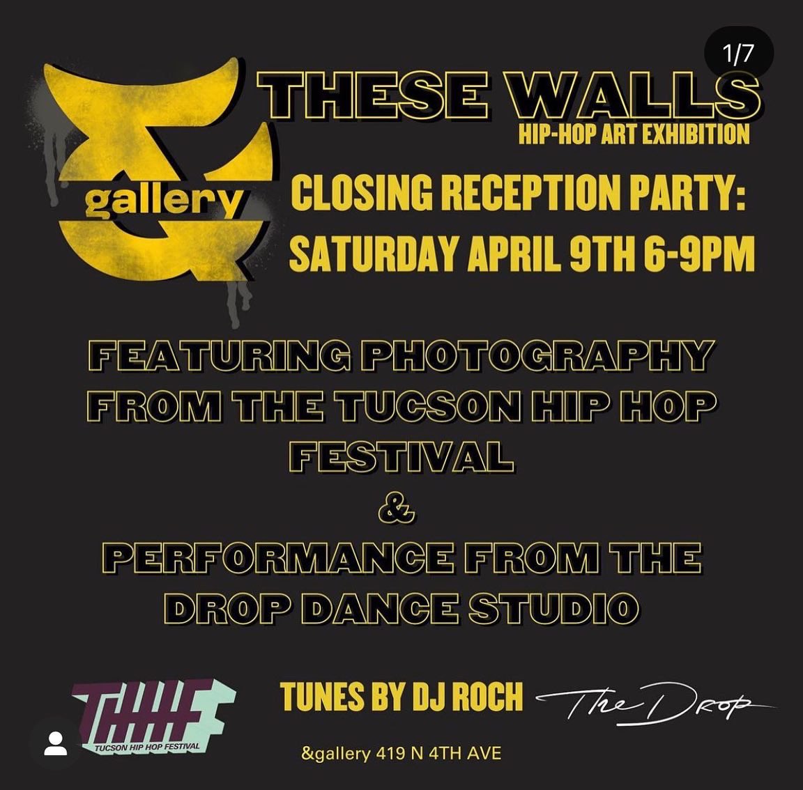 TucsonHHfest's tweet photo. SATURDAY! (4/9) Let’s celebrate Hip-Hop together at @andgallerytucson’s closing reception of the DOPE exhibit, These Walls, featuring amazing local artists. @roch_kiss on the decks with the music vibes…..SEE YOU THERE. 💛

#thhf22 #tucsonhiphop #tucson #hiphop #graffiti #artshow https://t.co/FBBF2EYfxj