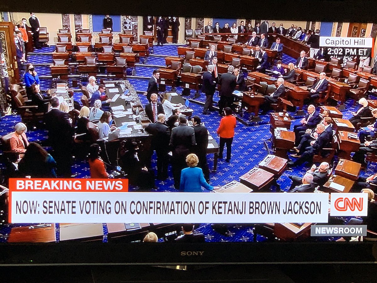 MoniGPi's tweet photo. Watching old white men walk out of the chamber as they realize that for the 1st time in history, the Supreme Court will not be a majority of old white men #Jacksonconfirmation #AmericanHistory https://t.co/JLsIJDzTmR