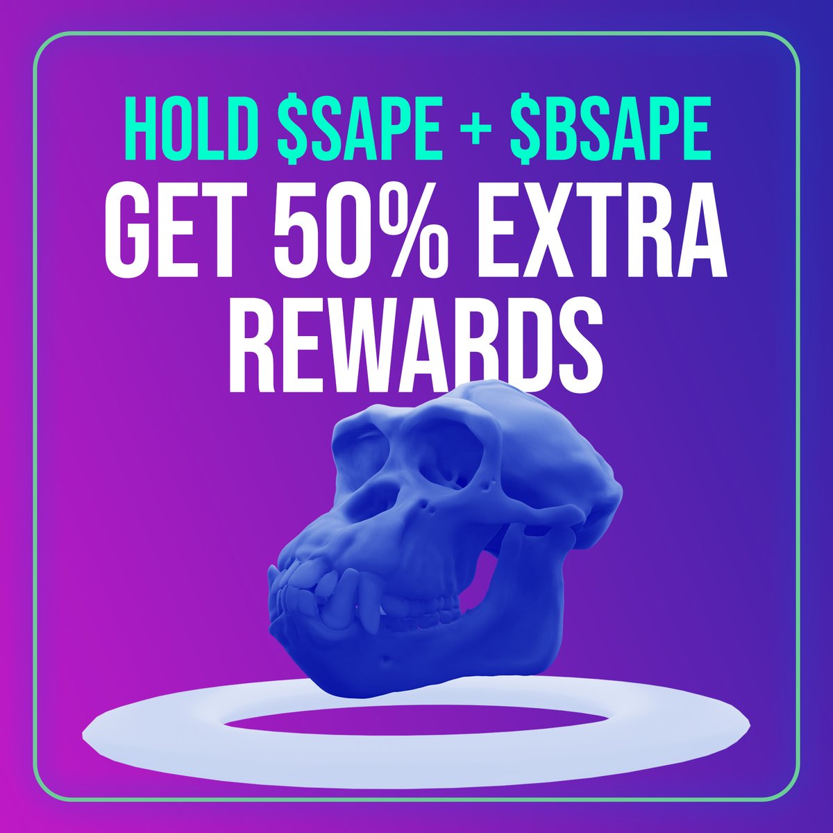 SAPEOFFICIALETH's tweet photo. Within the next few days, we will activate an amazing feature in our smart contract which will allow our investors to claim 50% more rewards simply by holding $SAPE + $BSAPE. 

These rewards are absolutely insane, only volume is needed. Jump in now! #safuapeFAM https://t.co/4wJs9qqK9O
