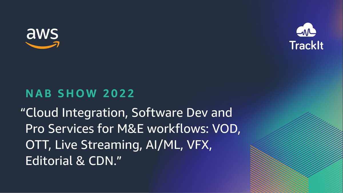 TrackItCloud's tweet photo. TrackIt will be at the AWS Booth, West Hall #W3500 at NAB. We will be demonstrating a cloud creative workflow pipeline including media ingest and Nimble Studio virtual workstations for creatives. Meet with us: https://t.co/xdFM4lCXjm

 #nab2022 #aws #cloud #mediaandentertainment https://t.co/dw7QHBeEME