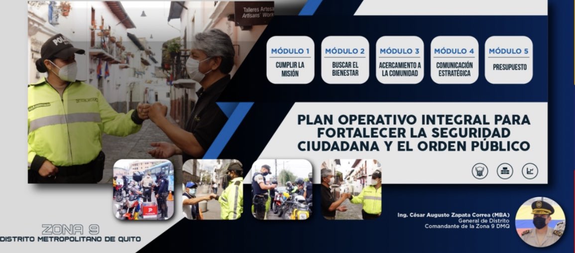 PoliciaEcuador's tweet photo. ACCIONES DE SEGURIDAD👮🏻♂️🚔
Ministro del Interior @CarrilloRosero, #GraICésarZapata #CmdtDMQ y autoridades municipales integran mesa de reunión sobre el “Plan operativo integral para fortalecer la seguridad ciudadana y el orden público”, en el #DMQ.
#PlanRescateEcuador https://t.co/ruYZEQiXbL