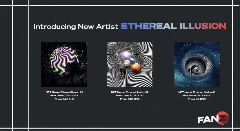 FanzFinance's tweet photo. Introducing New Artist @etheillusionft 🎨

You can also shine as a featured #NFTArtist on Fanz ✨

Check out the latest #NFTCollection ⤵️
📍https://t.co/69vOfl8p8I https://t.co/yiSJWylXs3