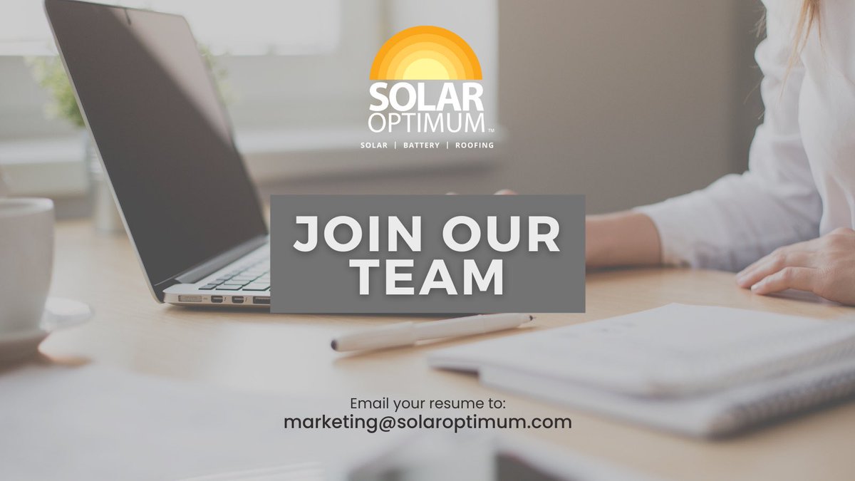 Solar Optimum, Panasonic’s two-time National Installer of the Year, is seeking a Solar Energy Consultant to join our elite team of sales professionals. This is a great opportunity for an experienced sales consultant who is motivated to join a well-known & successful organization. https://t.co/p4kUVmBZFk