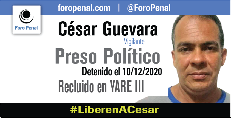 ForoPenal's tweet photo. César Antonio Guevara, vigilante, preso con fines políticos desde el 10/12/2020, casado con Yelitza Pérez, quien fue detenida arbitrariamente por funcionarios del DGCIM que lo buscaban a él. Estuvo preso en Ramo Verde
#LiberenACesar
Venezuela
Su caso aquí: https://t.co/STJNAYiBiA https://t.co/1uVHDmJ9Zs