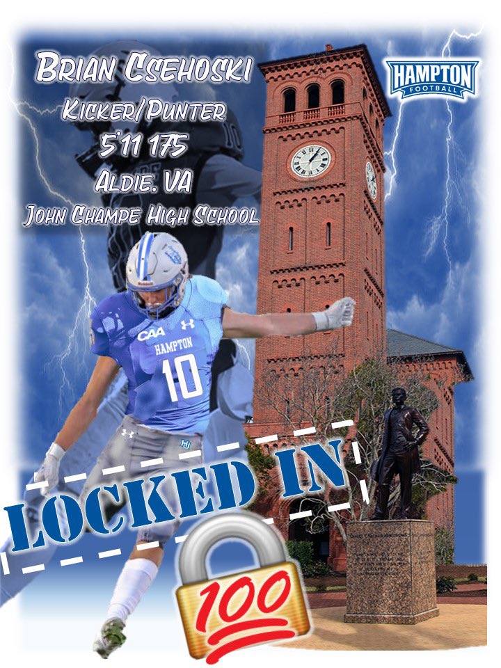 brian_csehoski's tweet photo. Honored to announce my commitment to play D1 football at Hampton University! Want to say thank you to my prior coaches and teammates for getting me here. @CoachWhite_HU @Coachp_Hampton @ChampeKnightsFB @KohlsKicking https://t.co/mf9bMTqHil
