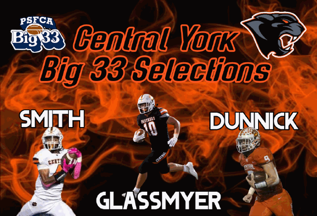 Congrats to the Central York Panthers who were selected to compete in the Big 33 Football Classic! 

Carter Glassmyer - Linebacker
Trenton Dunnick - Tight End
Treyshawn Smith - Defensive Back 

<a href="/CarterGlassmyer/">Carter Glassmyer</a> <a href="/TrentonDunnick6/">Trenton Dunnick</a> <a href="/Trey4Smith/">TreySmith</a>  <a href="/CYCoachCampbell/">Joshua Campbell</a> <a href="/MikeCesarano/">Michael Cesarano</a>