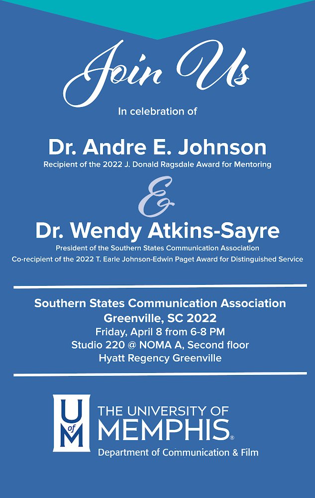 aejohnsonphd's tweet image. I am pleased to announce that I am the recipient of the 2022 J. Donald Ragsdale award for mentoring. I would like to thank my current and former students and others who see me as a mentor. Therefore, if you can, I would love to see you here.
#COMMStudyWithUs
#SSCA2022