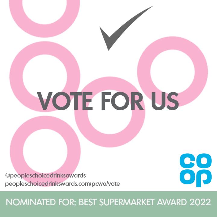 .<a href="/coopuk/">Co-op</a> has been shortlisted for the "Best Supermarket 2022" in the People's Choice Wine Awards (<a href="/PCDrinksAwards/">People's Choice Drinks Awards #wine #spirits</a>), if you love Co-op wine, make sure you vote! #PCDrinksAwards coop.uk/2LLugR0