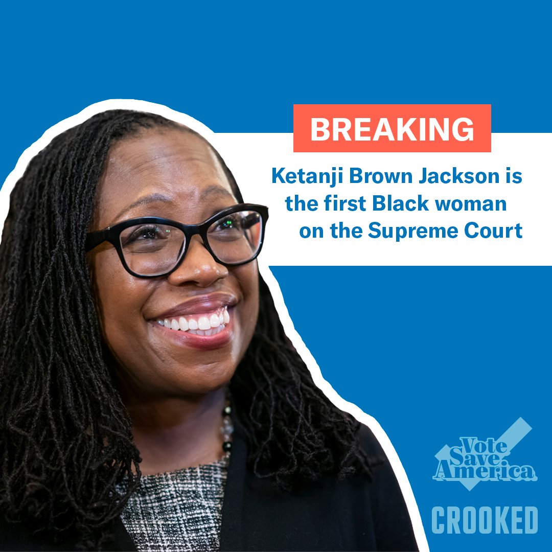 PodSaveAmerica's tweet photo. Ketanji Brown Jackson is confirmed to the Supreme Court in 53-47 vote. https://t.co/dz0FzWi9hJ