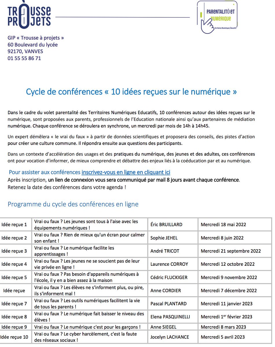 Apothet's tweet photo. Un cycle de conférences sur "10  idées reçues sur le numérique".
le lien pour vous y inscrire
https://t.co/BNgTBYbKeK https://t.co/qpN7tVTLoe