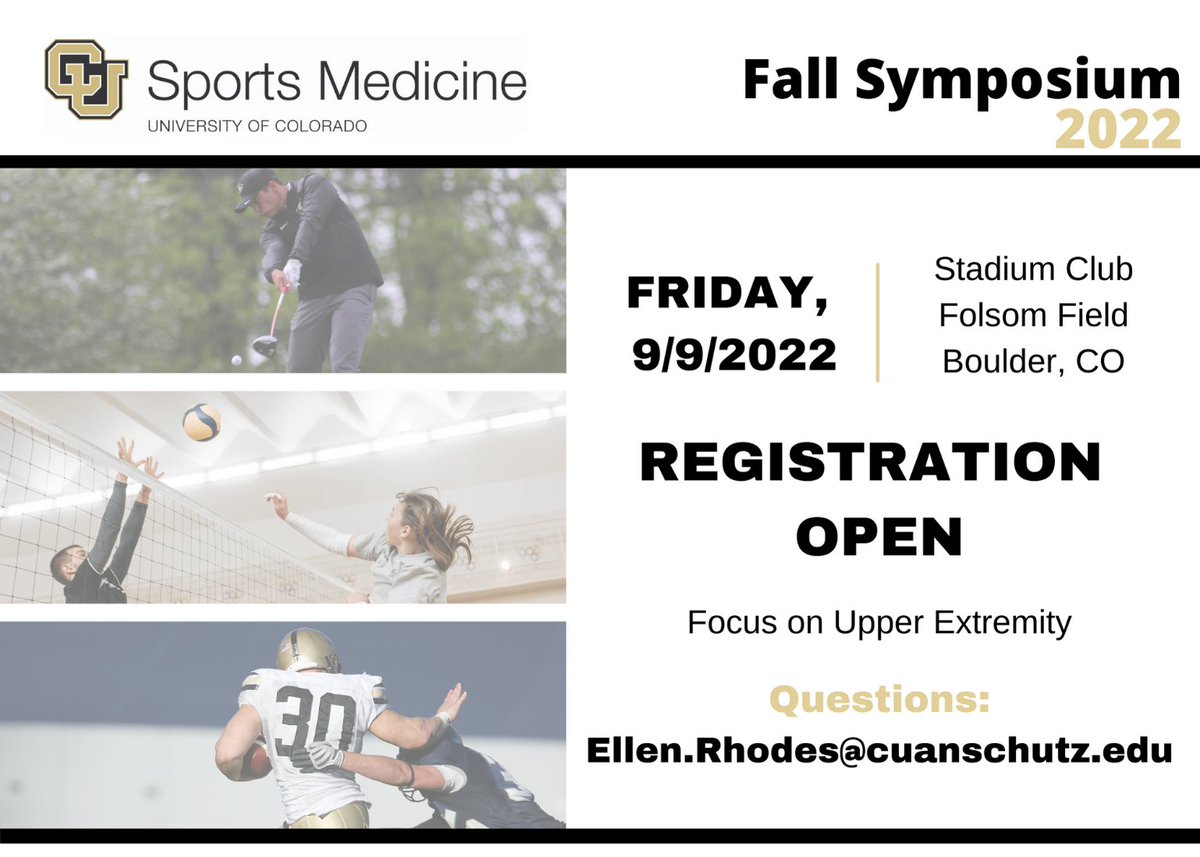 Join us in-person for the 17th Annual CU Sports Medicine Fall Symposium or register for on-demand access to the recorded presentations // 8 Category A CME & CE Credits. For more information and to register, visit: cvent.me/yvV7wq