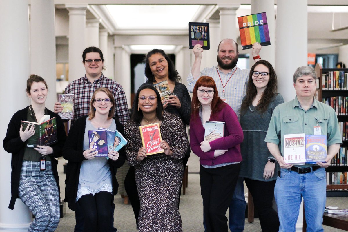 FLPLibrary's tweet photo. Our library staff holds up some of their favorite books! Do you see any of your favorites here? https://t.co/9cfdeScfzo