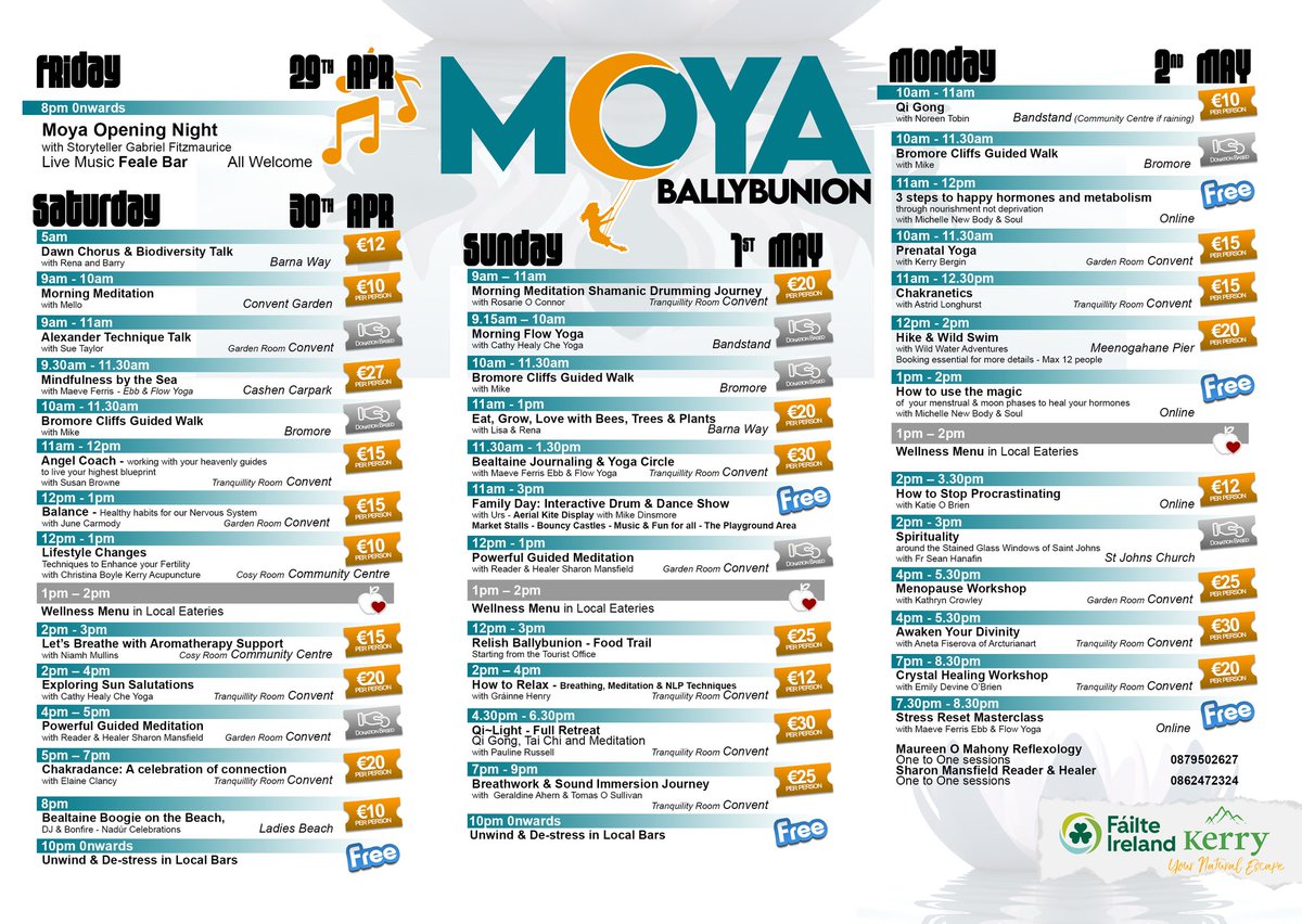 It's here!! 
Meditation, Ocean, Yoga, Art in beautiful Ballybunion by the Sea on May BH 29th April to 2nd May.We hope you love it as much as we do. It's all about reconnecting again, guys.
We are taking bookings by text on 087 7837448 or through our MOYA social media accounts.
