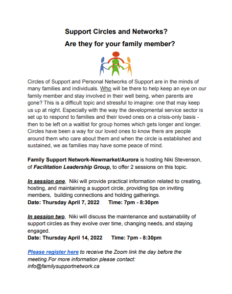 FamilyNetworkWR's tweet photo. Attention: The first session of, "Support Circles &amp; Networks? Are they for your family member?" is meeting TONIGHT at 7 pm.

Circles are a way for our loved ones to know there are people around them who care. Join to learn more!

Register at https://t.co/DKBJBT9IbV https://t.co/0vyCwZoKLp