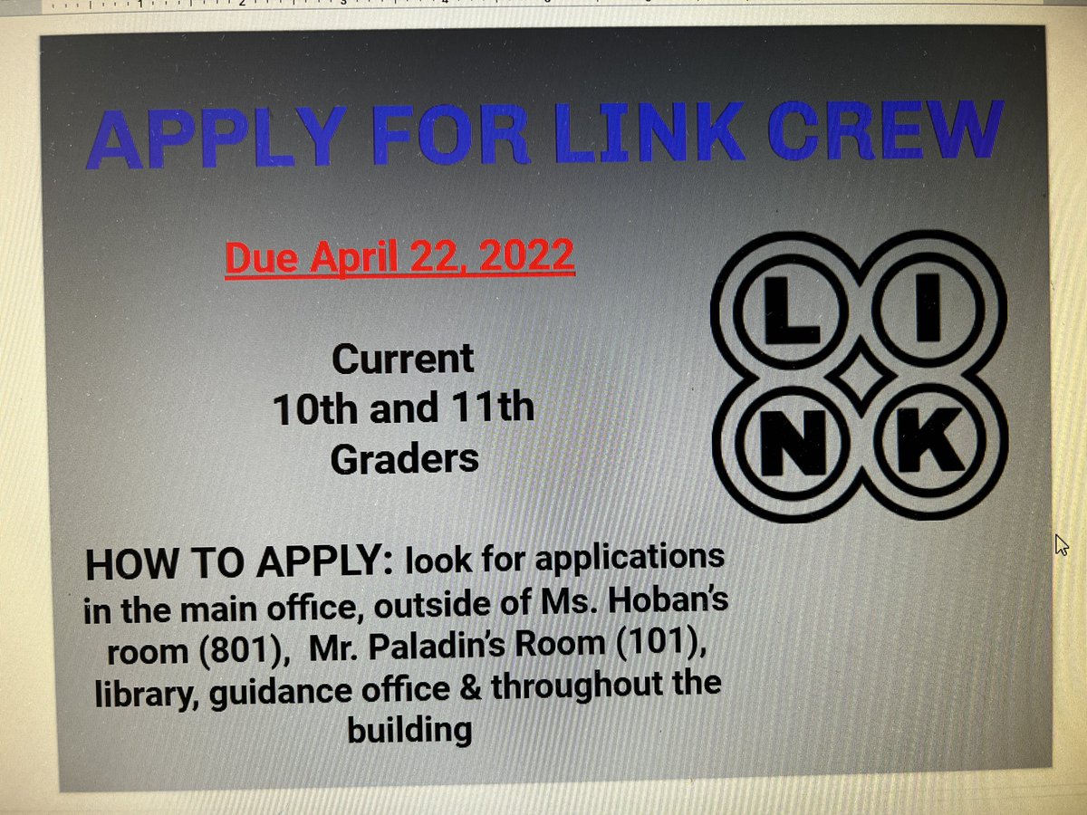 Want to be a link leader for the 22-23 school year?! Fill out an application by April 22!! Any questions please talks to Dr. Baum or Mr. Paladin! @RSHS2022 @rshs2025 <a href="/RSHSPrincipal/">Dr. Emily McCown</a> <a href="/RSHSsports/">RSHS Falcon Sports</a>