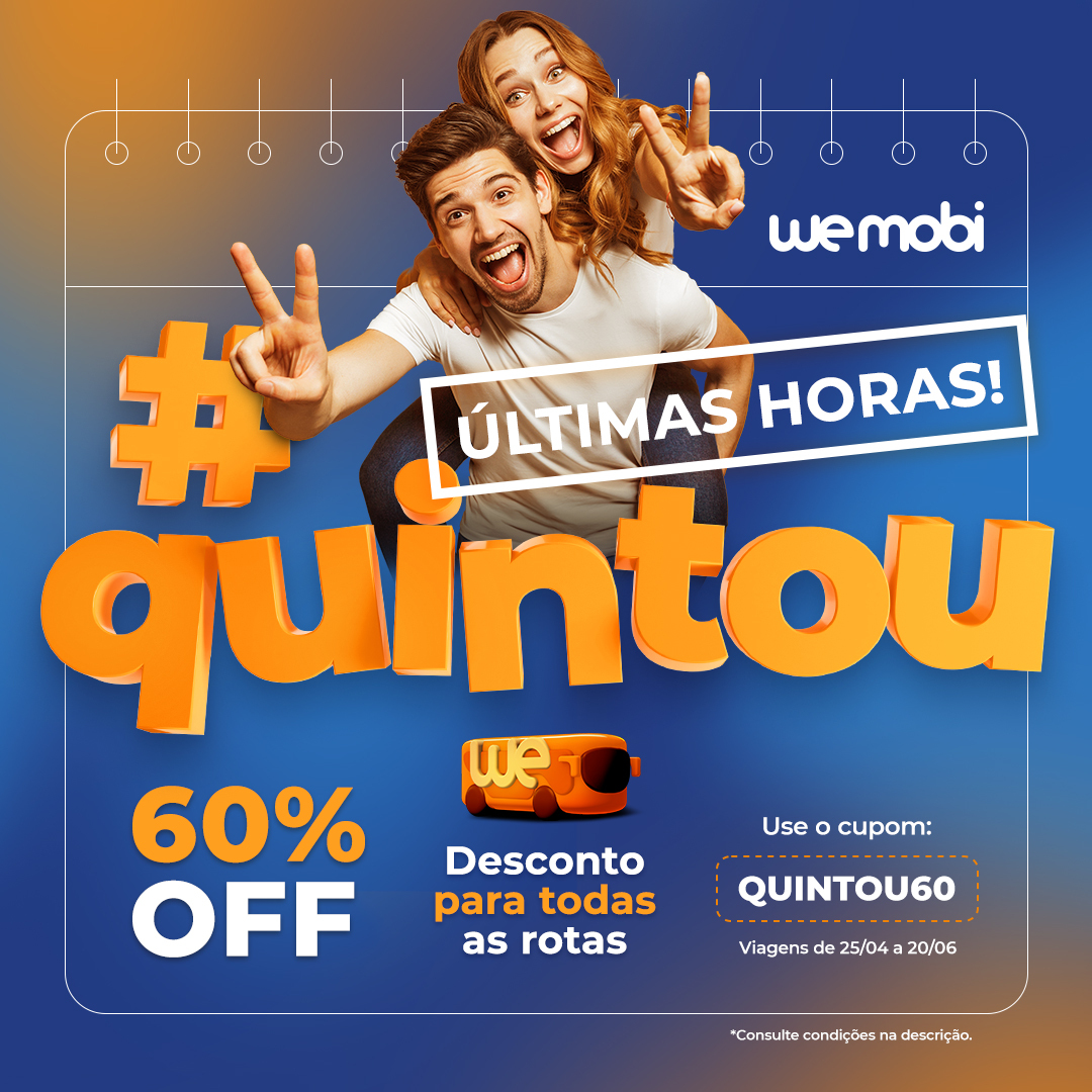wemobioficial's tweet photo. Quem aí já aproveitou o nosso SUPER #QUINTOU com 60%off em todas as nossas rotas? 🧡🚌
Vocês tem até às 23h59 de hoje pra planejar suas viagens utilizando o cupom QUINTOU60.
Bora, welovers: https://t.co/ViZpZtXHJ0
#viajar #superpromocao #viagemdeonibus #viagembarata #wemobi https://t.co/vFS7HiKFNE
