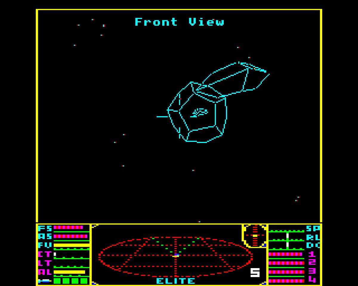 FrontierAstro's tweet photo. I've spent some time recently playing #BBCElite on a #BBCMaster emulated by #BeebEm That feeling of desperation as you race for the space station protection zone with all your missiles gone and your shields failing  is as strong as ever 😎 https://t.co/DFyljmpCJO
