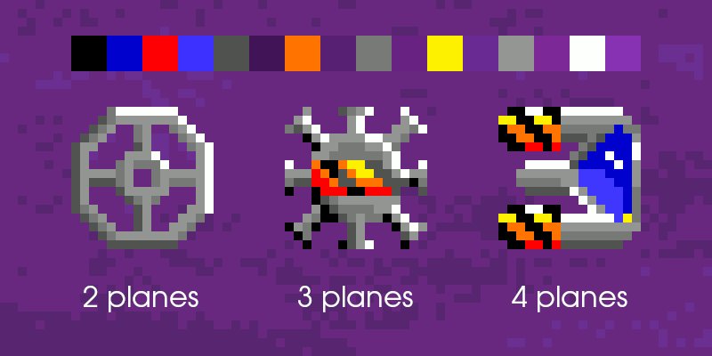RetroRacing's tweet photo. #AtariSTE particle shooter: I've reorganised the palette to allow for faster sprite drawing.
Sprites containing only shades of grey and white can now be drawn by the #Blitter in 2 bitplanes, whereas those also containing red, orange and yellow can be done in 3 bitplanes. https://t.co/glqoyxzFIn