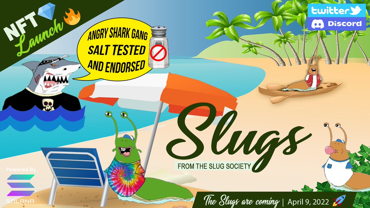 THE SLUGS ARE COMMING...
🔥APRIL 9, 2022 NFT LAUNCH🔥
Created a little fan artwork for their contest.  This is supported by the famed "Angry Shark Gang" of the NFT world and developed by The Slug Society. Follow them on Twitter &amp; Discord: @_theslugsociety
discord.gg/JQTEhEhGqE