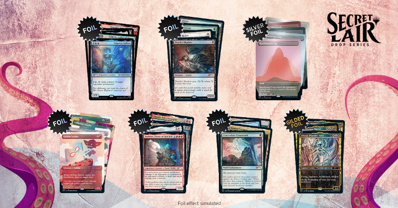 wizards_magic's tweet photo. Get your hands or tentacles or whatever on 7 brand-new drops and 3 unmissable bundles. You choose foil or non-foil…or both!