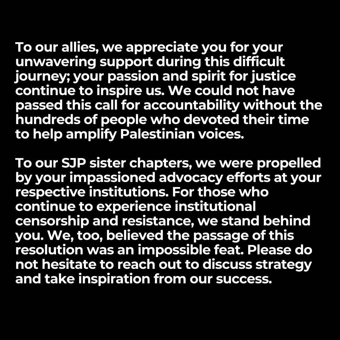 The Undergraduate Student Government at the Ohio State University has made a historic decision and voted YES on a resolution to withdrawal funds from companies complicit in human rights violations in Palestine! 🇵🇸