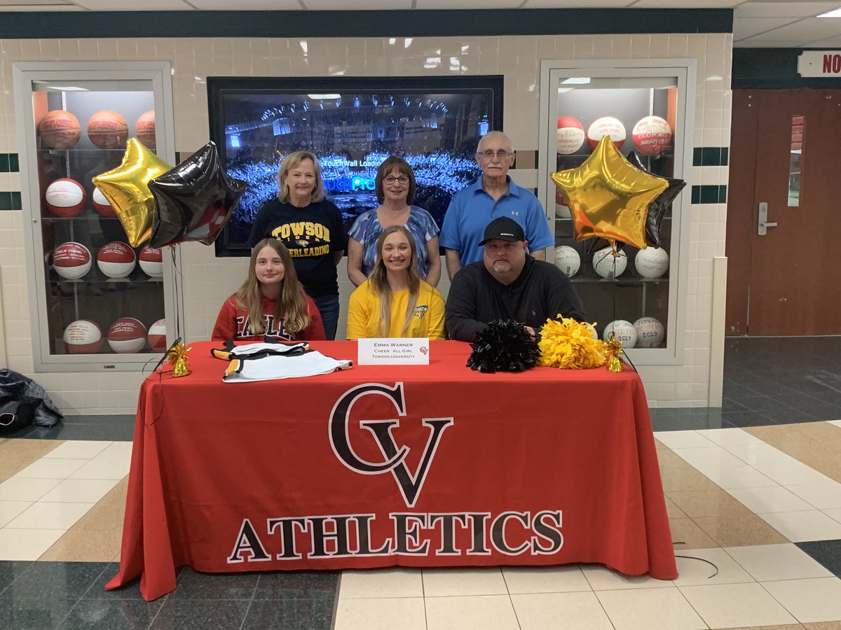 CVSDeagles's tweet photo. Congratulations to Emma Warner on signing to Cheer at Towson University! Best of luck! https://t.co/JWBurXsZQV