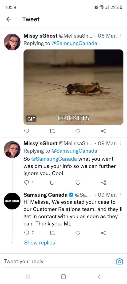 MelissaShaffe13's tweet photo. So I'm not dropping it @SamsungMobile &amp; @SamsungCanada. This is the first time I had to reach out and after failed attempts on samsung platform, I am lied to and completely ignored. Way to prove my point. https://t.co/K7XLKbihXI