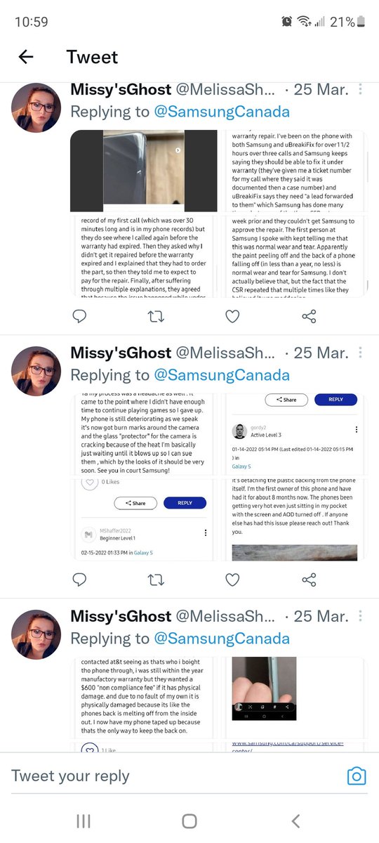 MelissaShaffe13's tweet photo. So I'm not dropping it @SamsungMobile &amp; @SamsungCanada. This is the first time I had to reach out and after failed attempts on samsung platform, I am lied to and completely ignored. Way to prove my point. https://t.co/K7XLKbihXI