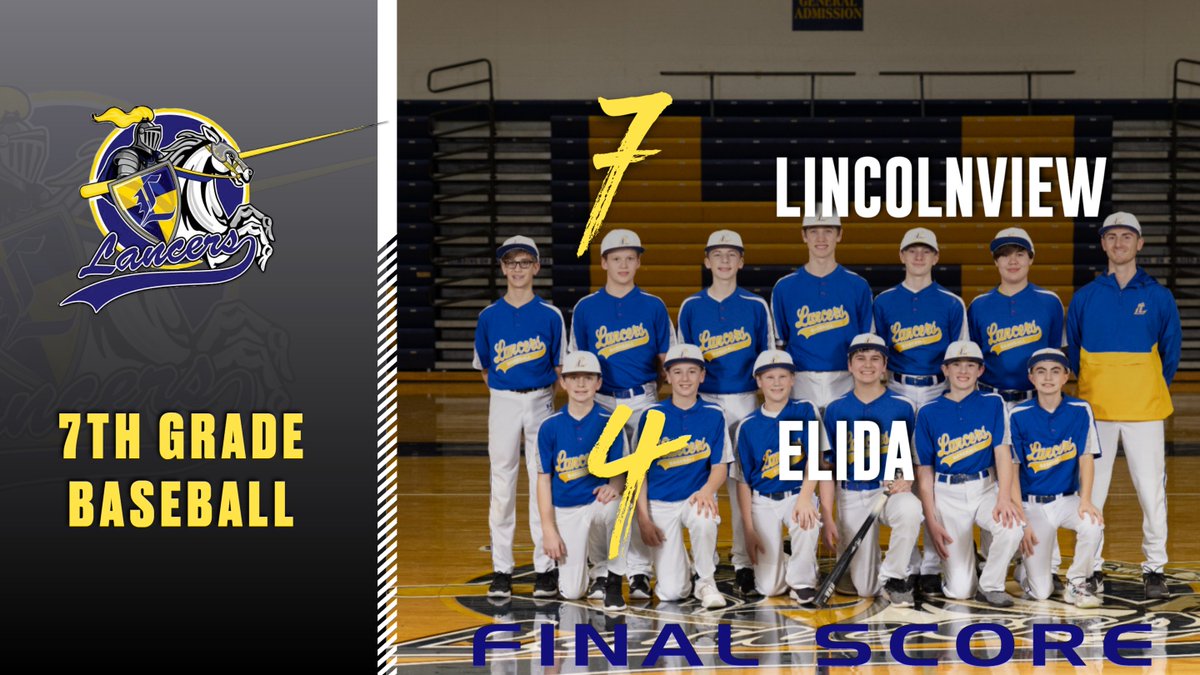 LHSAthletics2's tweet photo. The 7th grade Lancer baseball team picked up a 7-4 win over Elida tonight. Lincolnview is 2-1. https://t.co/zOCktLj0PD