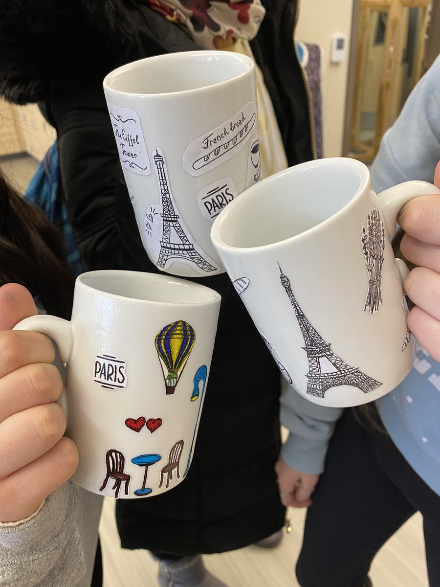 Madame: Let’s mod-podge some mugs with the Art Club?
Students: Sure, but don’t forget some French treats!
MERCI to Ms. Sisti and her art club ambassadors for another great collaboration with French Club. <a href="/CrissaCarlotti/">Crissa Carlotti</a> <a href="/BillBlackRI/">Bill Black</a>