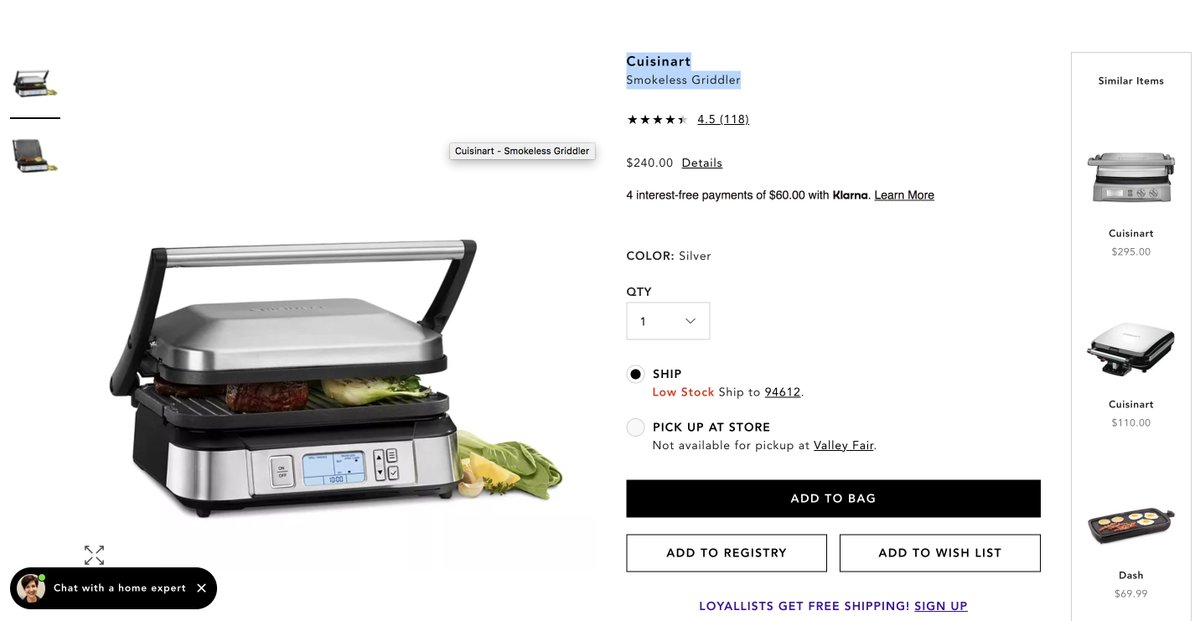 codemestat's tweet image. PSA: Don&apos;t buy at @Bloomingdales. I ordered a @Cuisinart smokeless griddle from a friend&apos;s wedding registry that was $240 but retails for $130 everywhere else. When I reached out to customer support shortly after, I was told that the 30-min window to help me had passed.😳