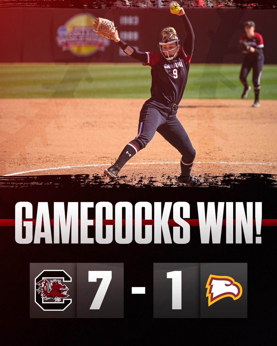 GamecockSoftbll's tweet photo. FINAL | The Gamecocks win tonight over the Eagles 7-1. @skylar_brookee earns her first career victory for the Gamecocks!
#Gamecocks🤙 https://t.co/T95pf49FUS
