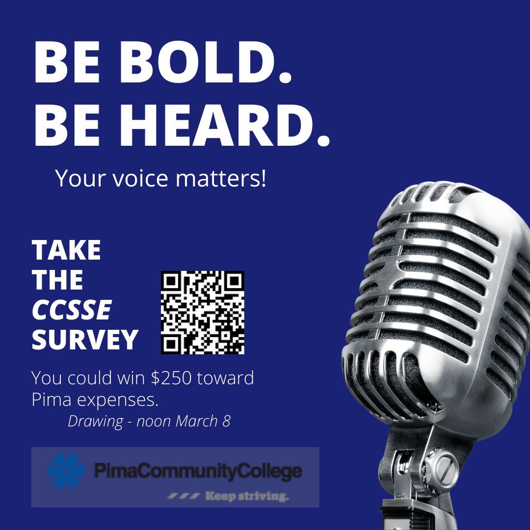 pimastudentlife's tweet photo. It’s not too late to share your experience with us. Complete the Community College Survey of Student Engagement (CCSSE) today! Check your student email address for more info and the survey link. https://t.co/EpcQhnvmp2