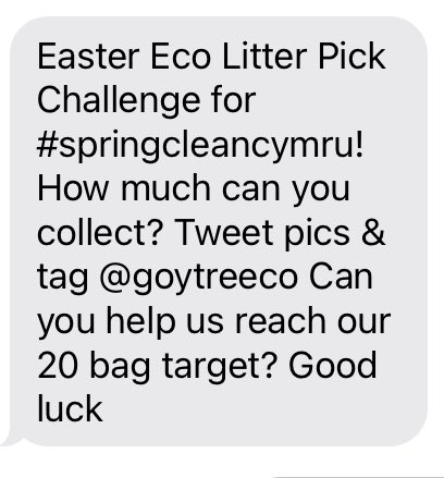 The Eco-Committee have sent out this text to our school community, to help with the #bigschoolcleanup  Don’t forget to show us pictures of the litter you collect! #carucymru <a href="/EcoSchoolsWales/">Eco-Schools Wales</a> <a href="/Keep_Wales_Tidy/">Keep Wales Tidy</a>