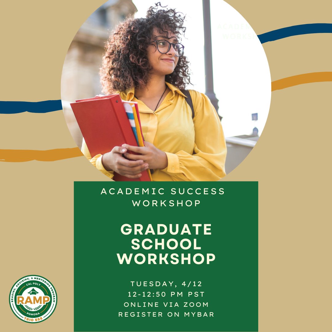 cppramp's tweet image. Interested in applying for Grad School? Learn about the application process and more at our Applying to Graduate School workshop. RSVP through myBAR via the linktr.ee in bio! #CPPRAMP #TRIOSSS #TRIOworks