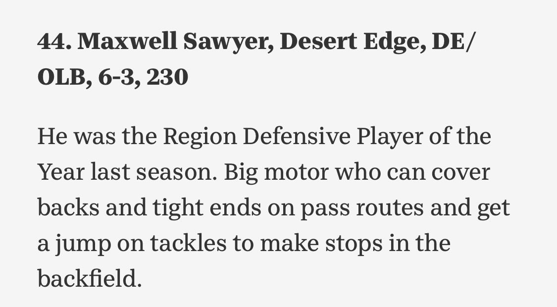 DEdgeFootball's tweet photo. Coming at #44 on @azc_obert Top 150 for class of 2023 our #MaddMax @MaxSawyer9 #WeAreDE ๐ฆ๐ฆ๐ฆ #SNWY https://t.co/VZNiECOjeY