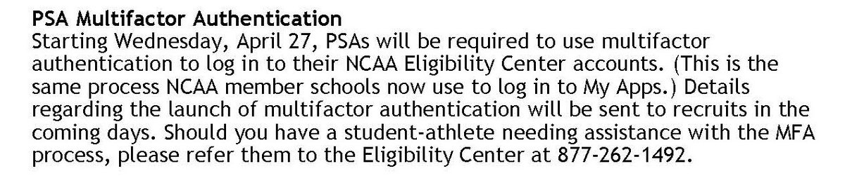 Beavers_Comply's tweet photo. 🎴 Attn @BSUBeavers PSAs: Starting April 27th you will need to utilize a multifactor log in to access your @ncaaec account. Be on the 👀 for more information! 🎴 https://t.co/J3MMr8DucK