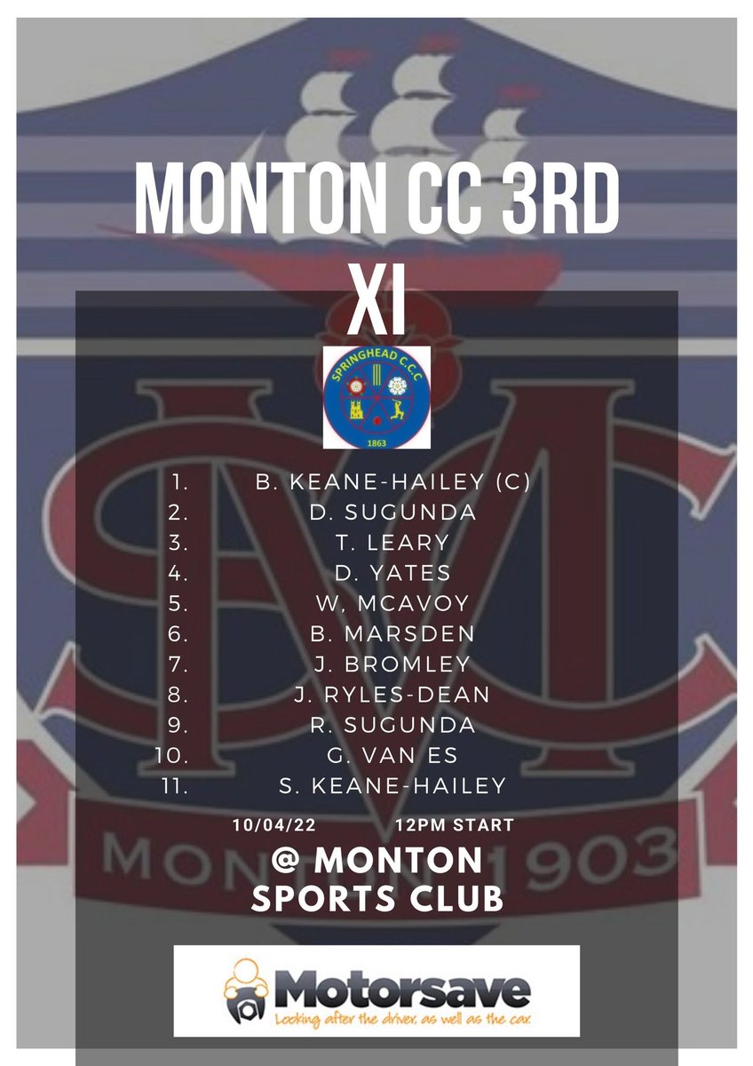 MontonCC's tweet photo. Our 3rd XI to take on @springheadccc at @MontonSports on Sunday #preseason https://t.co/YF0aHvNJUL