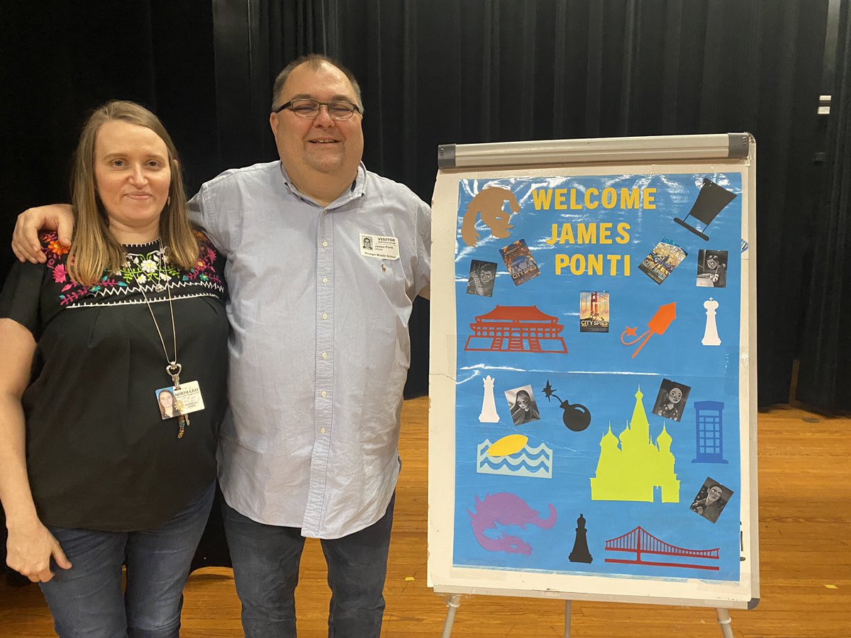 KMSSci's tweet photo. Thank you to @JamesPonti, author of the City Spies series for sharing his story and how to become a writer! Thanks to @kruegerlibrary and @neisdlibrary for helping to make this awesome experience happen! #thefalconway #neisd #krueger #ksat360 https://t.co/lg6Iv9bFqz