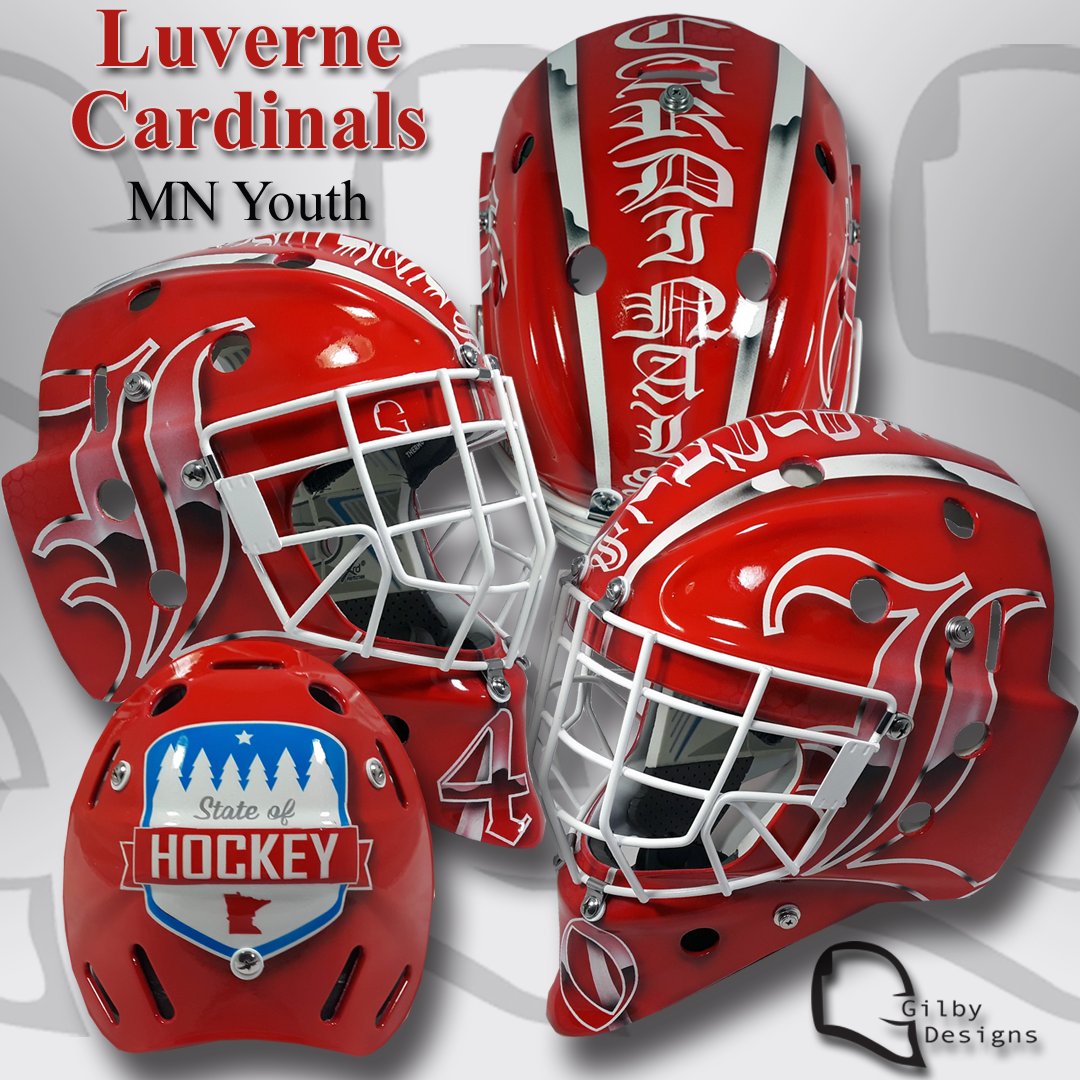 GilbyDesigns's tweet photo. New lid for @luvernehockey in southwestern Minnesota.
#goaliemask #goalie #gilbydesigns #loveyourlid #luverne #cardinals https://t.co/RVxjGaetbX