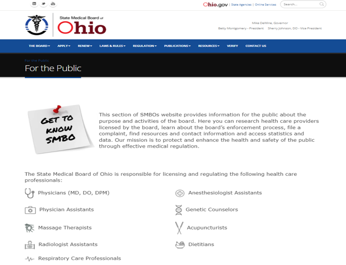 ohiomedboard's tweet photo. Did you know the Medical Board regulates more than 92,000 medical professionals across Ohio? You can learn more about the board in the new “For the Public” section of https://t.co/pMnzua5esG. #GetToKnowSMBO https://t.co/wreYLjyakr