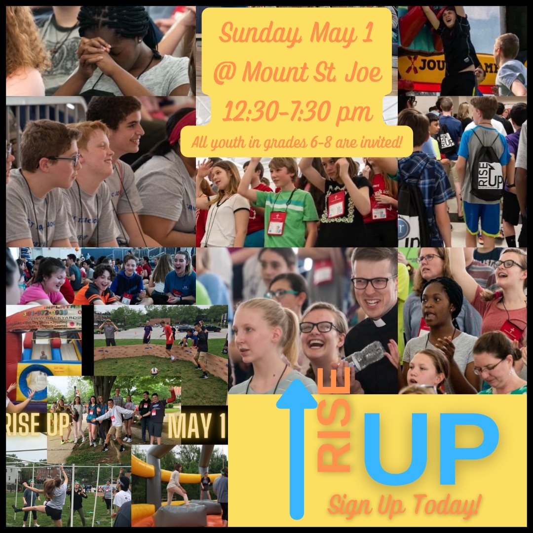 StBCtKYM's tweet photo. Rise Up! Day for Middle Schoolers (grades 6-8) is open NOW for registration!!! Learn more at: https://t.co/Ojcluy1nJX
.
RISE UP! ("¡Levantarse!") el Día para los jovenes en los grados 6-8 está abierto AHORA para la inscripción!!! Más información en: https://t.co/Ojcluy1nJX https://t.co/APnQ5kc4rp