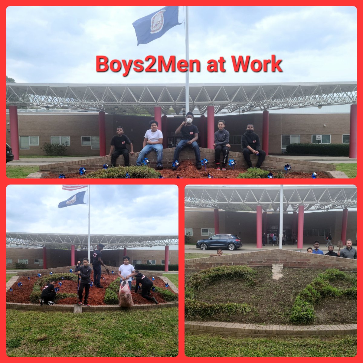 Our mentoring group 'BOYS2MEN' did a little landscaping yesterday evening. Great job!! @PortsVASchools @KarlaJakubowski @APladyT @EdSherri