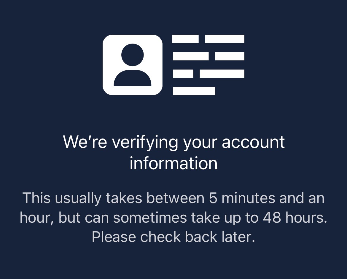 tomwilliams7's tweet photo. @monzo tried opening an account with yourselves - been stuck with this message for over 48 hours now! Any help would be fantastic 👋🏼 https://t.co/OOgt8BvszQ