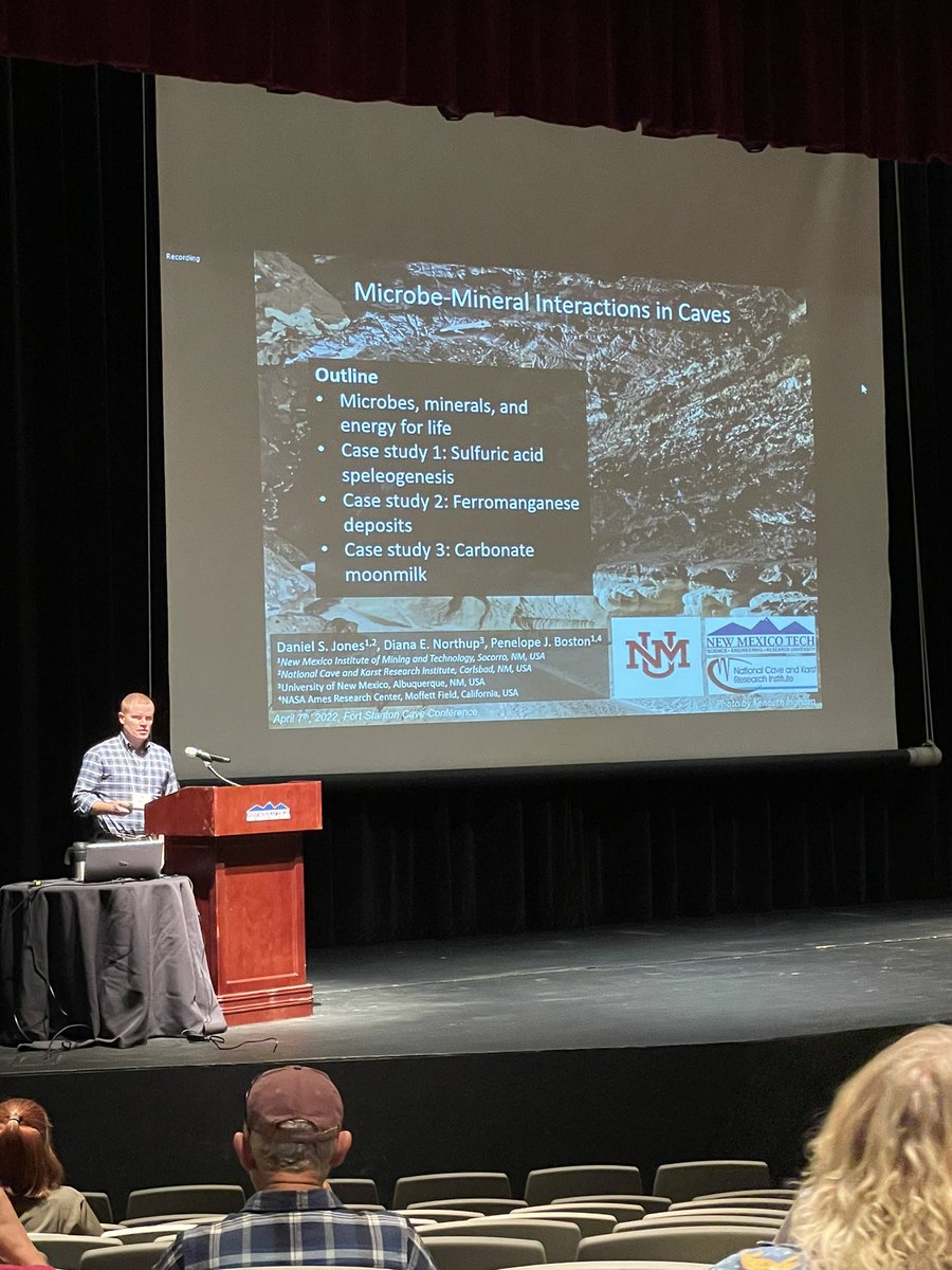 <a href="/geomicrobe/">Dan Jones</a> preaching the good word about cave geomicrobiology at the NMGS Ft Stanton Cave Conference <a href="/NMT_EES/">NMT Earth & Environmental Sciences</a>
