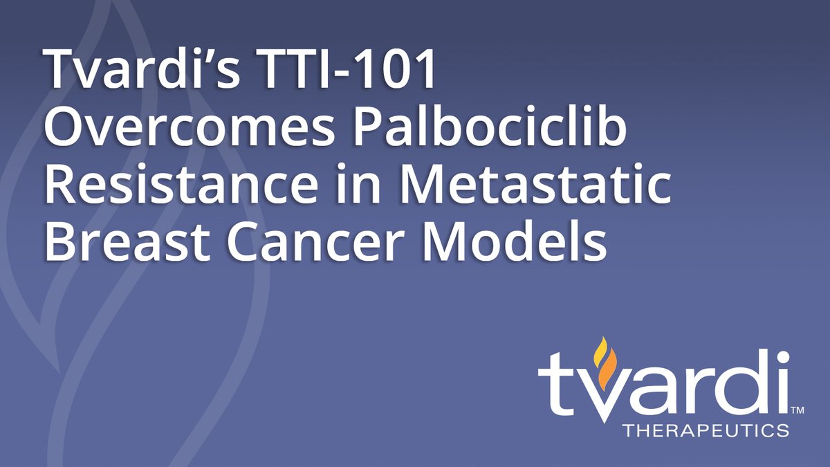 tvarditherap's tweet photo. Tvardi is pleased to announce our collaborators (@kandymarsy @DrDebuTripathy) @MDAndersonNews will present preclinical data demonstrating TTI-101 overcomes palbociclib resistance in preclinical models of #metastaticbreastcancer at the upcoming 2022 @AACR https://t.co/w5BmkthVeG https://t.co/tt0BssHfb9
