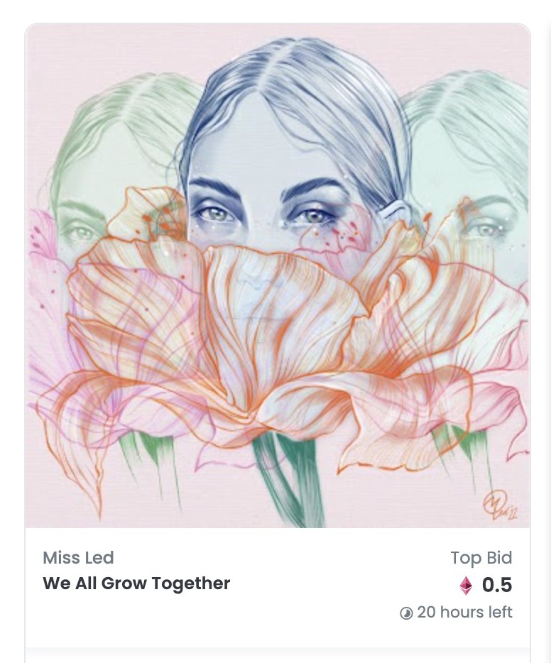 Thank you <a href="/RealKatoOG/">Kato</a> for kicking off the auction on, "We All Grow Together". ✨🙌🏻✨This piece is dedicated to our community here and in deep appreciation I have of all your love and support. United we bloom my frens 🌸💜 
opensea.io/assets/0xdee59…