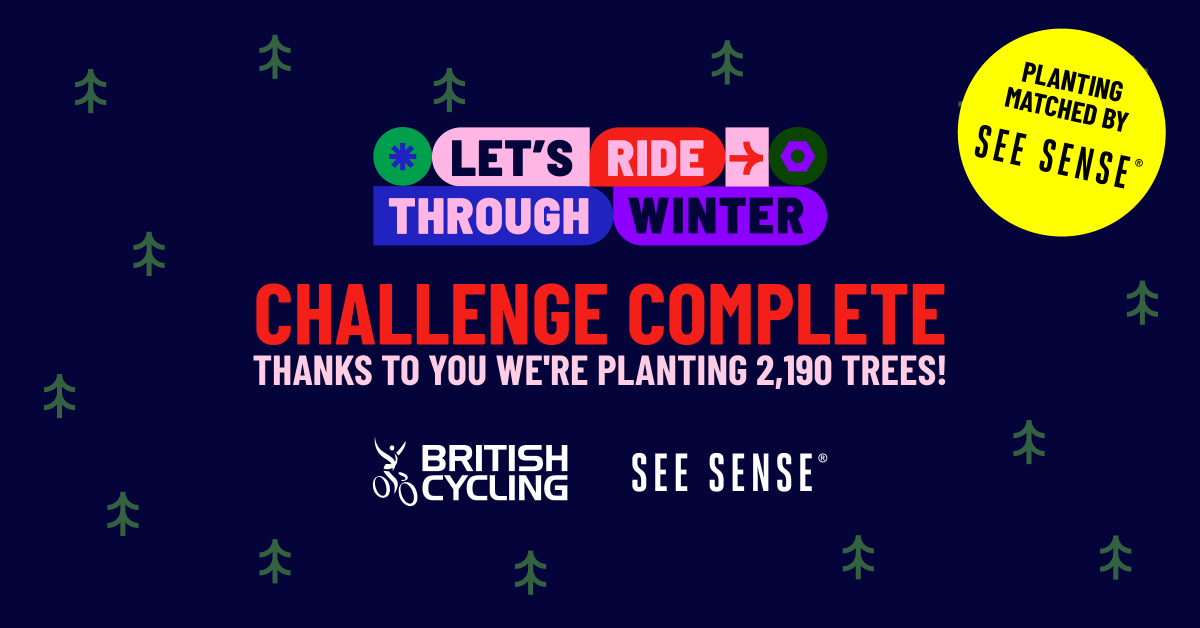 ❄ The Let's Ride Through Winter Challenge is over! ❄

🌳 Thanks to everyone who took part in four rides and our friends at <a href="/seesense_cc/">See.Sense</a>, 2,190 trees will be planted. 🌳

Read more: bit.ly/3uhY9fb