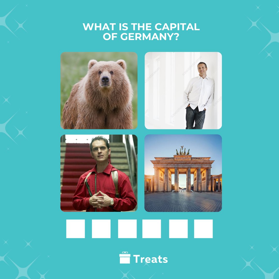 trytreats's tweet image. Time for some brain exercise!
Difficulty level: Easy

Type your answers  in the comments  👇

#brainexcercise #geographyquiz #whatisthecapital #citycapitals #capitalregion #quizcapital #QuizTime #quiznight #quizforkids #germany2022 #germanytrip #germanyfood #germanycapital